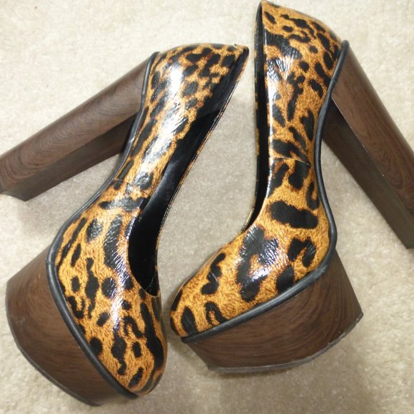 JESSICA SIMPSON brown & black animal print chunky platform pumps - Picture 5 of 10